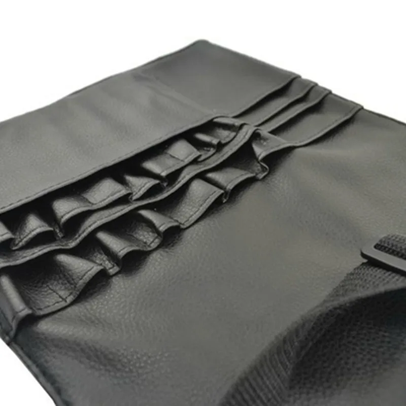 Большая вместительная черная полиуретановая косметичка поясная сумка для