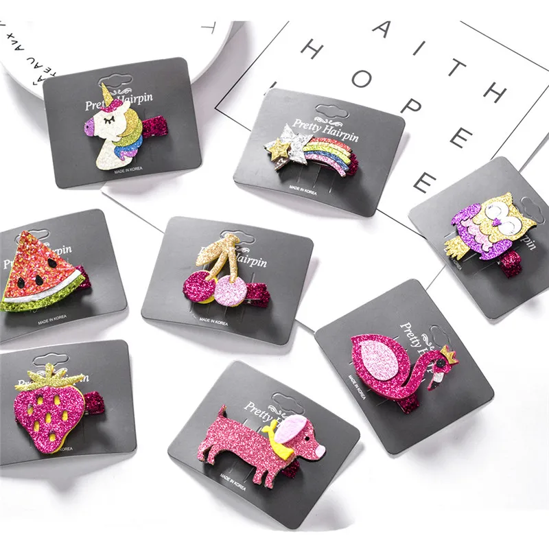 Блестящий мультфильм заколки для волос Единорог Фламинго головные уборы блестки