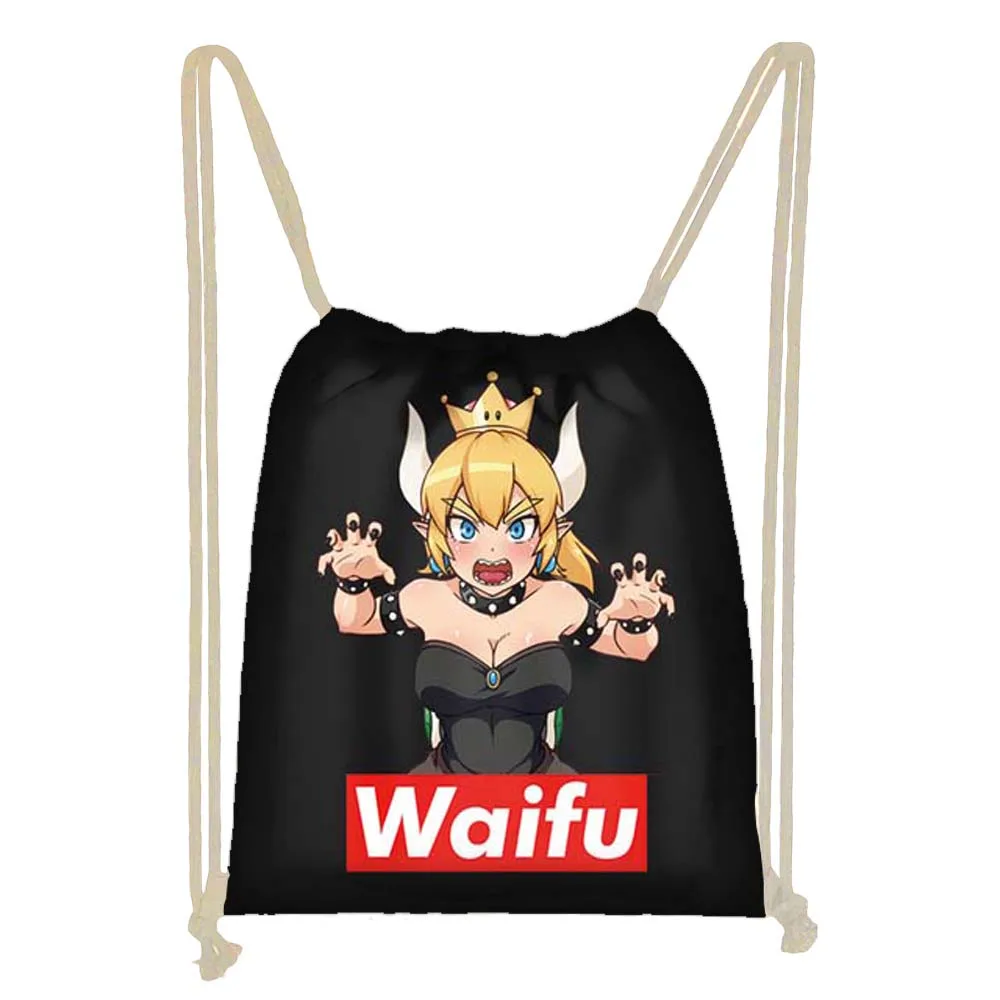 Черная мультяшная сумка на шнурке Sugoi Senpai Anime Waifu женские дорожные сумки для