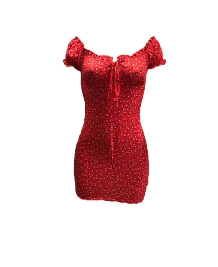 

Women Floral Wrap Dress Off Shoulder Tie Up Front Ruffle Mini Dress Summer Office Lady Slash Neck Printed Pencil Dress