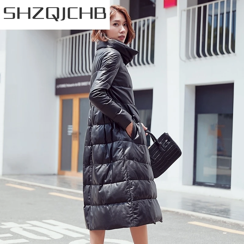 

JCHB 2021 Women Genuine Leather Jacket Slim Sheepskin Duck Down Winter Coat Women Korean Long Jacket Chaqueta Mujer 11001 YY912