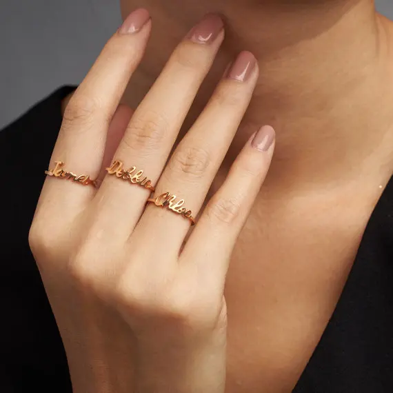 

Plastic Bag Stackable Personalized Name Rings Wedding Jewelry Stainless Steel Custom Couple Nameplate Finger Bridesmaid Gifts