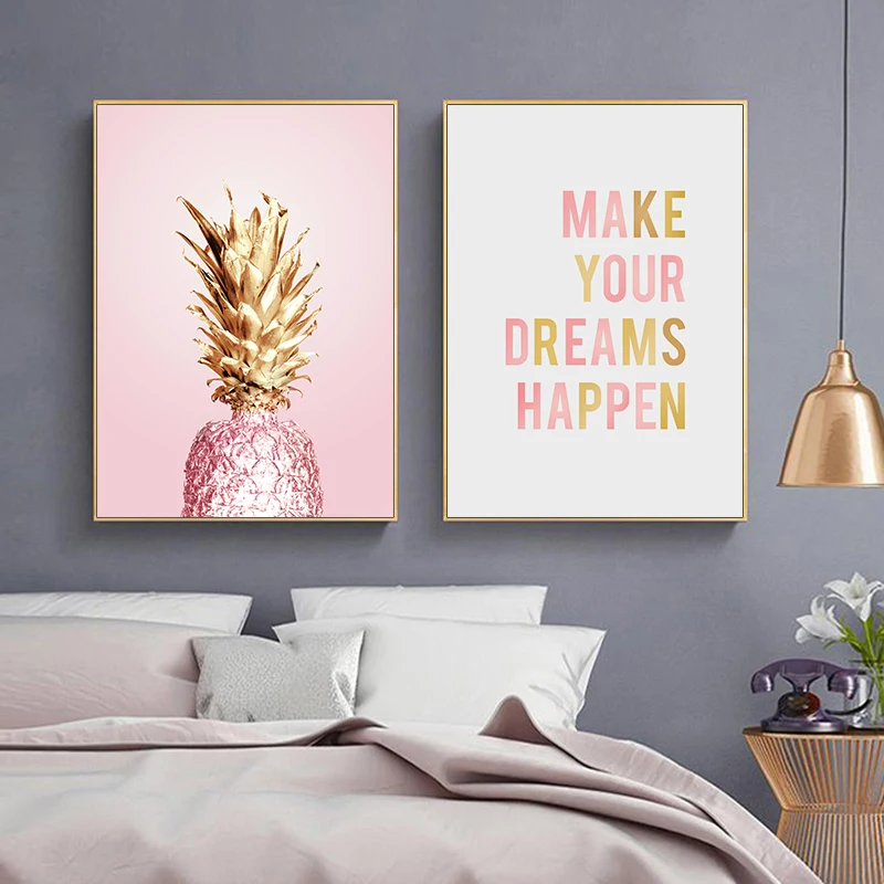 

Pink Golden Pineapple Nordic Poster Ananas Quotes Canvas Wall Art Print for Living Room Decor Home Painting Decorative Pictures