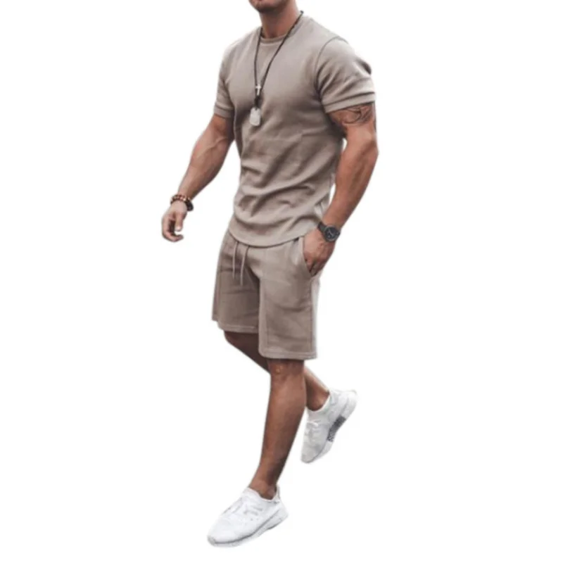 

2021 new summer men's suit fitness suit sports suit short-sleeved T-shirt + shorts quick-drying 2 piece one-piece suit large ver