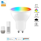 Умная Светодиодная лампа Tuya Gu10 с поддержкой Wi-Fi, 4 Вт, RGB + CW