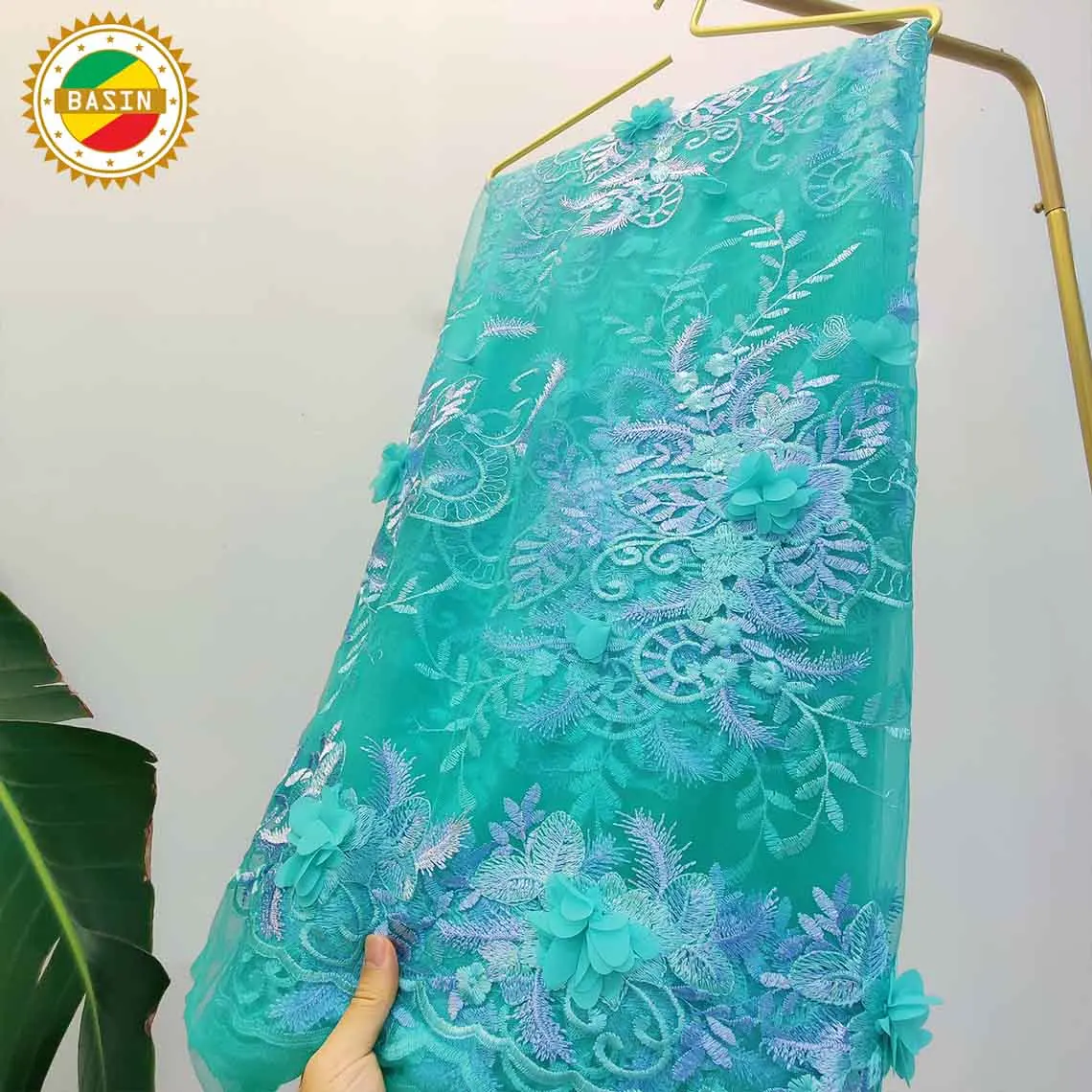 Синее корейское Сетчатое Тюлевое кружево с 3D цветочным узором для свадебных