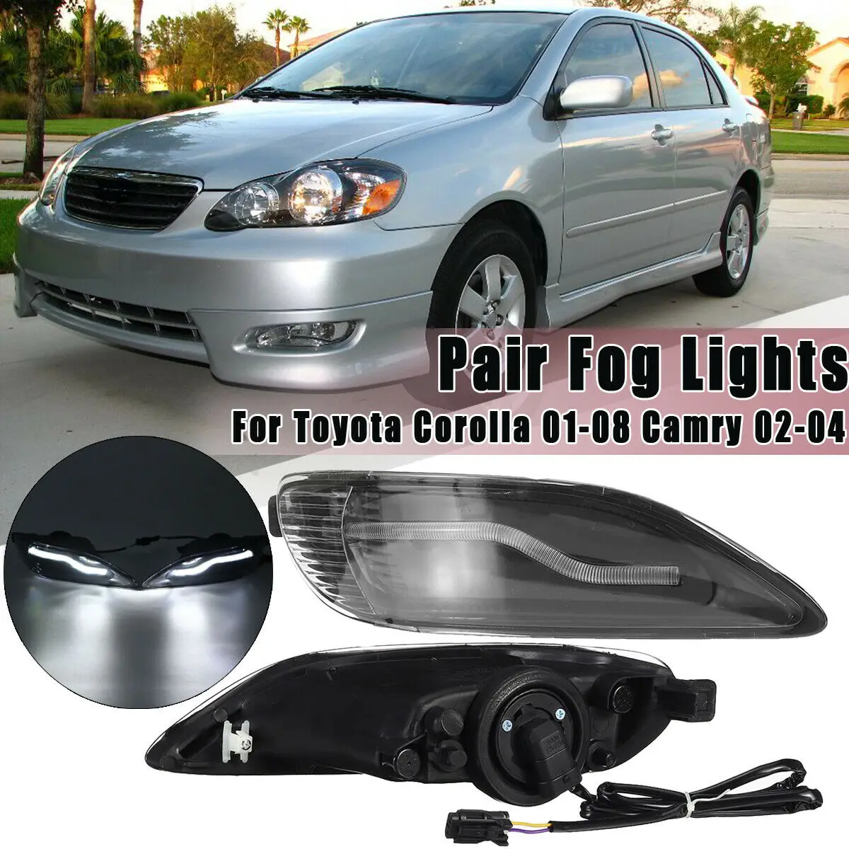 

Пара передних светодиодных противотуманных фар в сборе для Toyota Corolla 2001-08 Camry 2002-04