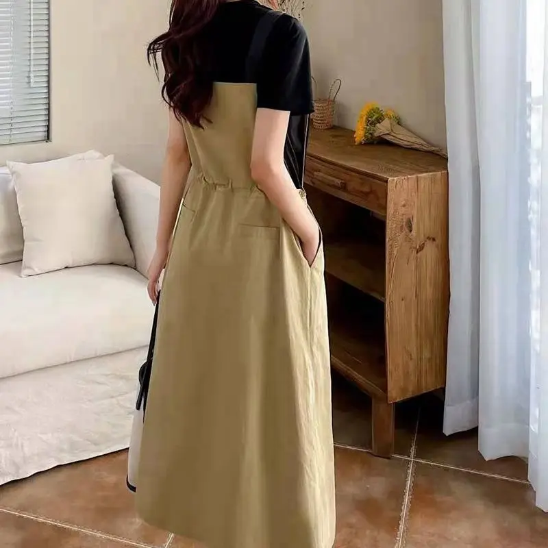 

Two piece suspender skirt women's 2021 summer loose casual medium length dress