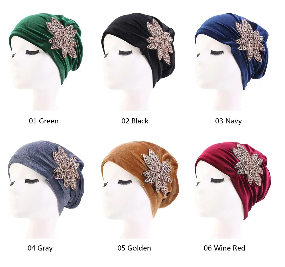 

Women Velvet Chemo Cap India Hat Turban Muslim Head Scarf Bonnet Beanie Headwear Warm Hair Loss Covers Skullied Islamic Fashion