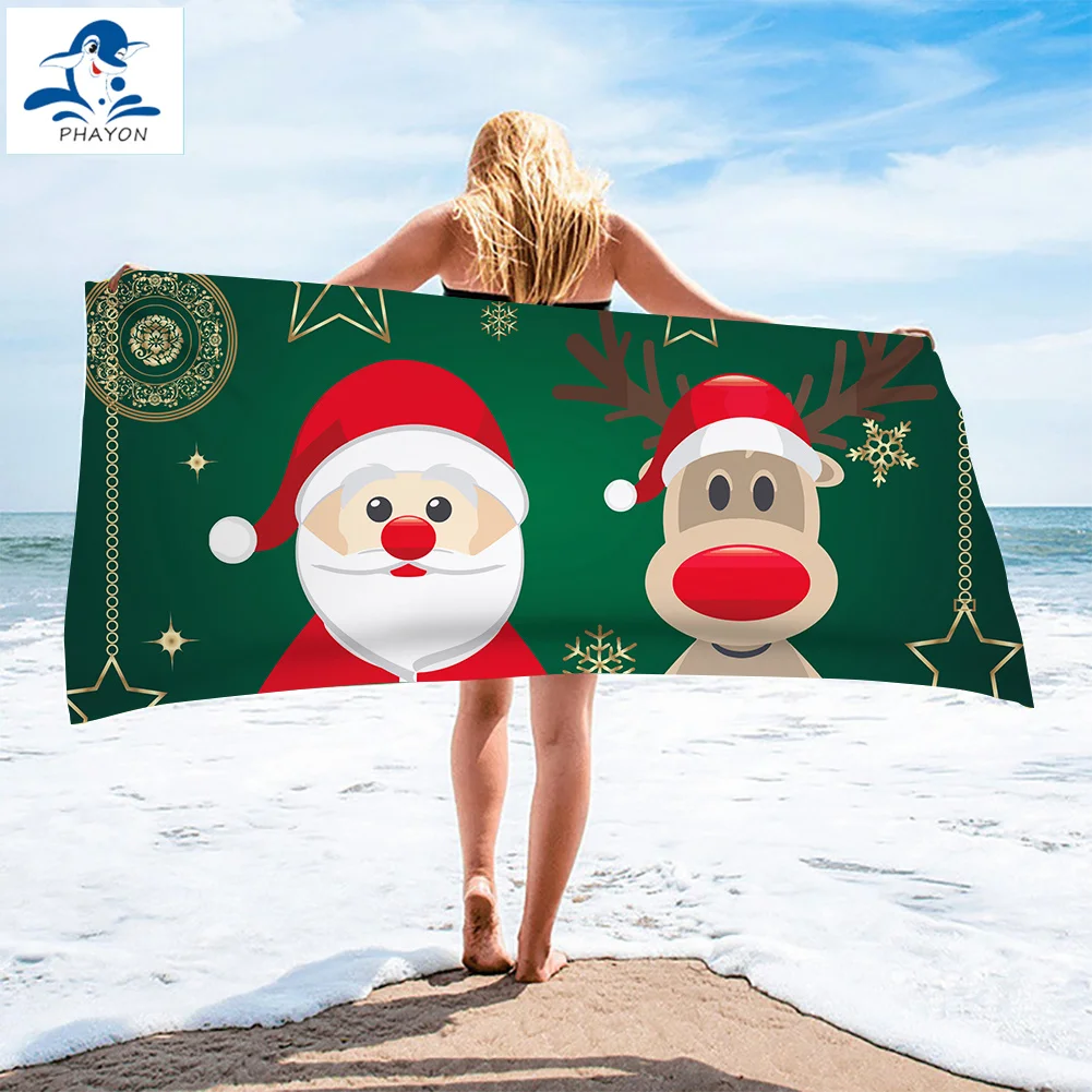 

PHAYON Santa Claus Quick Dry Beach Towel Microfiber Bath Towels Christmas Cartoon Gift Beach Cushion Swimming Sport Towel