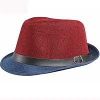 ht3031 fedoras men women spring summer breathable sun hat two tone patchwork trilby fedora hat panama short brim belt beach hat