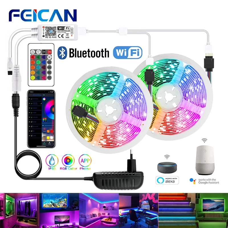 Светодиодная лента 5050 2835 12 в WiFi/Bluetooth RGB с контроллером Водонепроницаемая 5 м 10 15 Lape