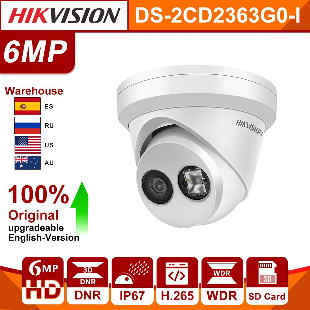 Hikvision оригинальная IR фиксированная револьверная IP Сетевая камера 6MP DS 2CD2363G0 I H.265