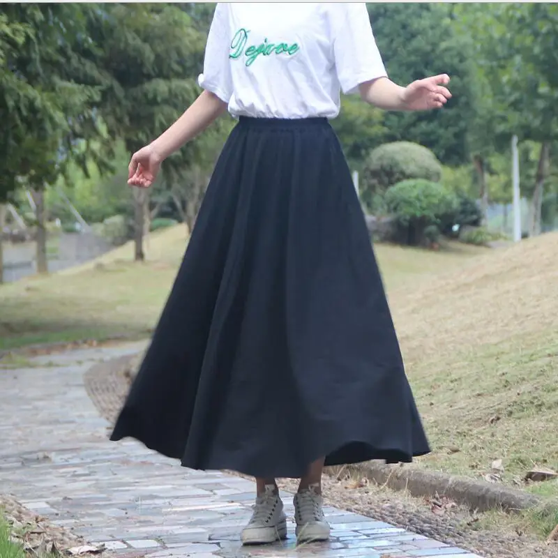 Женская винтажная юбка из хлопка и льна длинная с завышенной талией лето осень