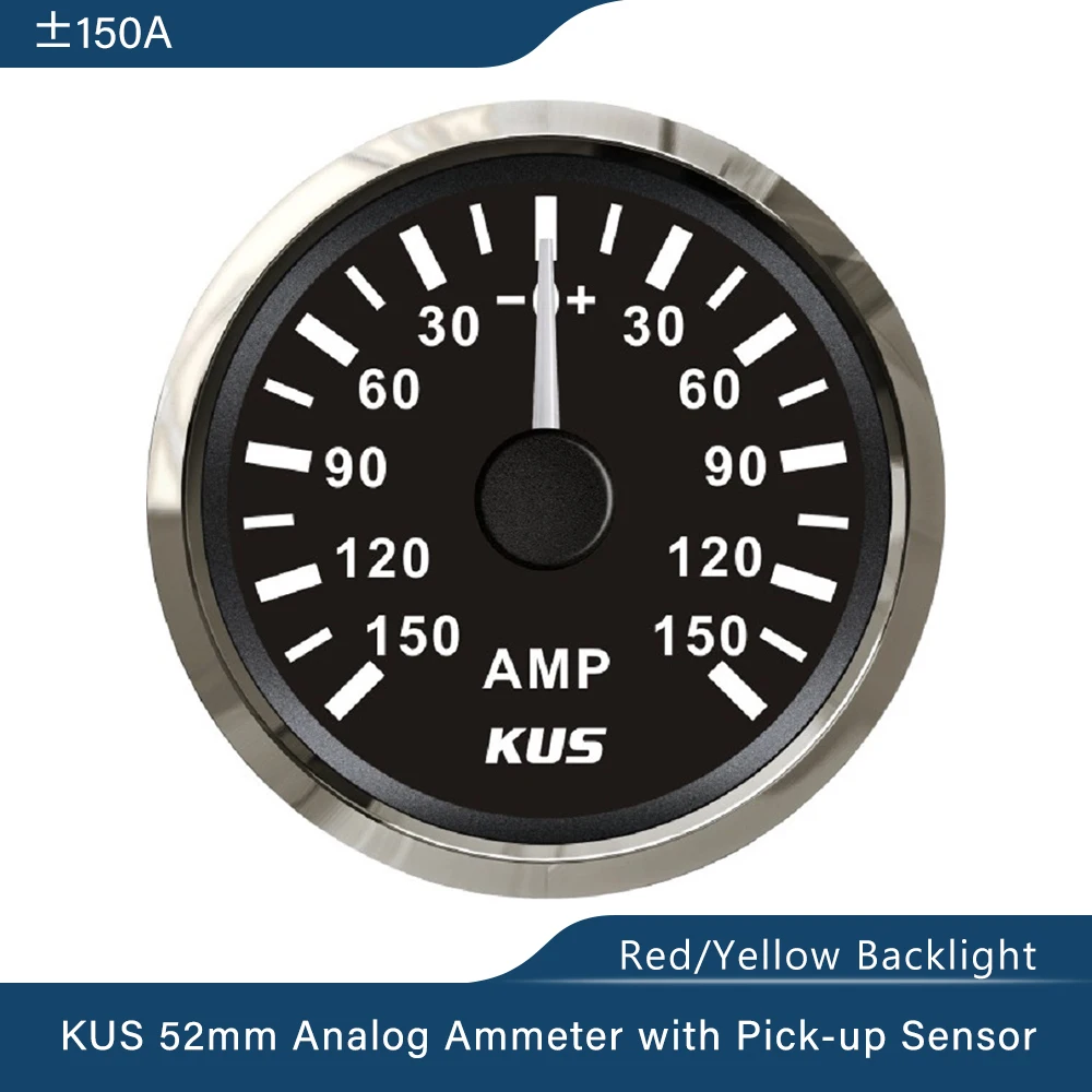 

KUS Waterproof Ampere Gauge Ammeter AMP Meter 150A with Current Sensor 52MM(2") with Red / Yellow available Backlight 12V/24V