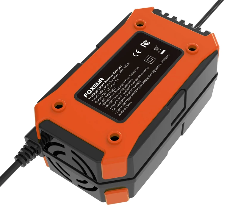 foxsur 12v 7a 7 stage battery charger lead gel std agm car motorcycle battery charger pulse charge maintainer desulfator free global shipping