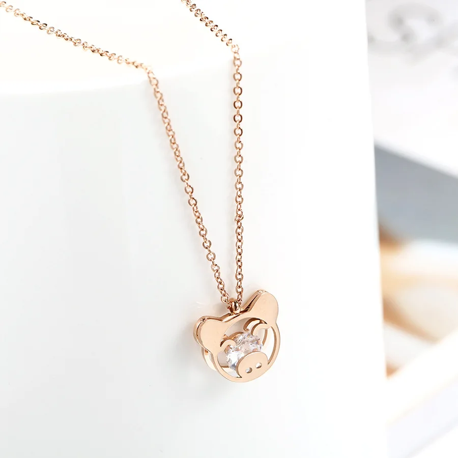 Симпатичная Подвеска со свиньей подвеской ожерелье из розового золота с милыми