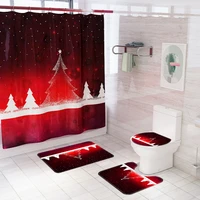waterproof shower curtain minimalist red christmas eve festive christmas tree print bathroom non slip bath mat toilet cover set