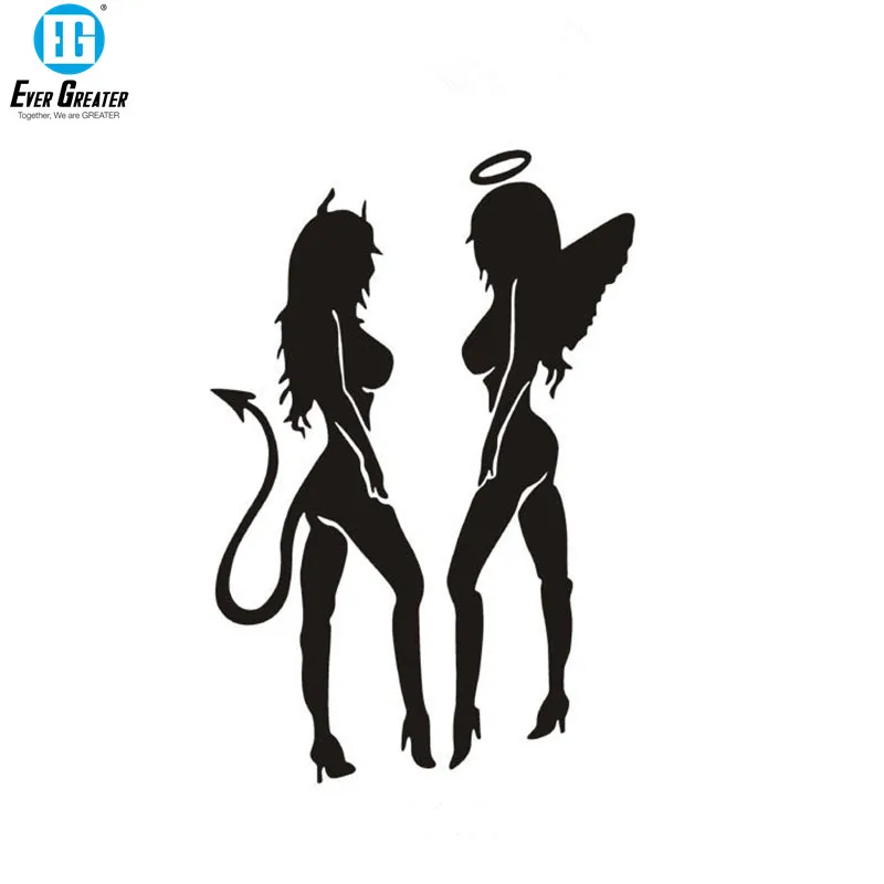 Черная/серебряная наклейка на автомобиль с изображением ангела дьявола