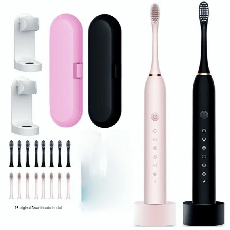 

6 Modes Smart Ultrasonic IPX-7 Waterproof Tooth Brushes Heads Set 16 Teeth Heads Sonic Electric Toothbrush Rechargeable