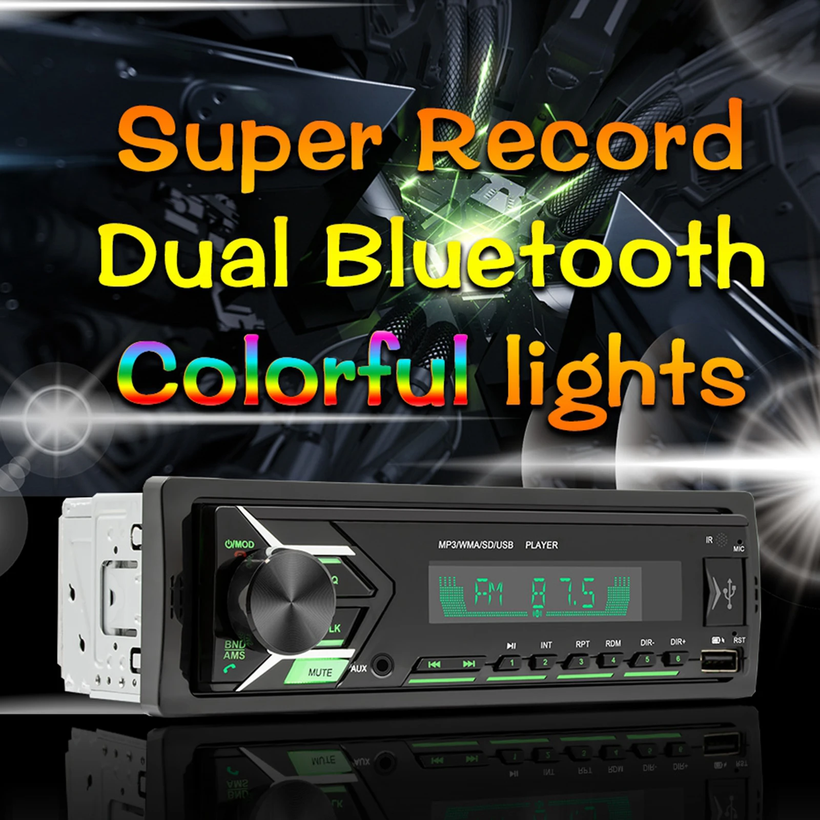 

12 В цифровой Bluetooth автомобильный стерео радиоприемник громкой связи вызов со встроенным микрофоном порт Sup CD AM/FM USB порт 7 цветов