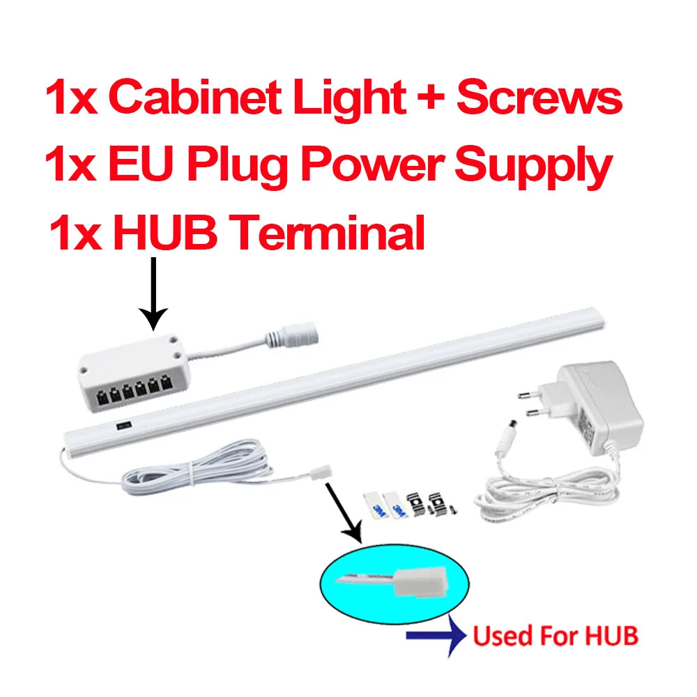 With 1 HUB 1EU Plug Ручная развертка светодиодный индикатор переключателя под кабинет Кухня свет гардеробный шкаф в спальню Ночной светильник 30/40/50 см домашний экран для помещений огни - Цвет: With 1 HUB 1EU Plug