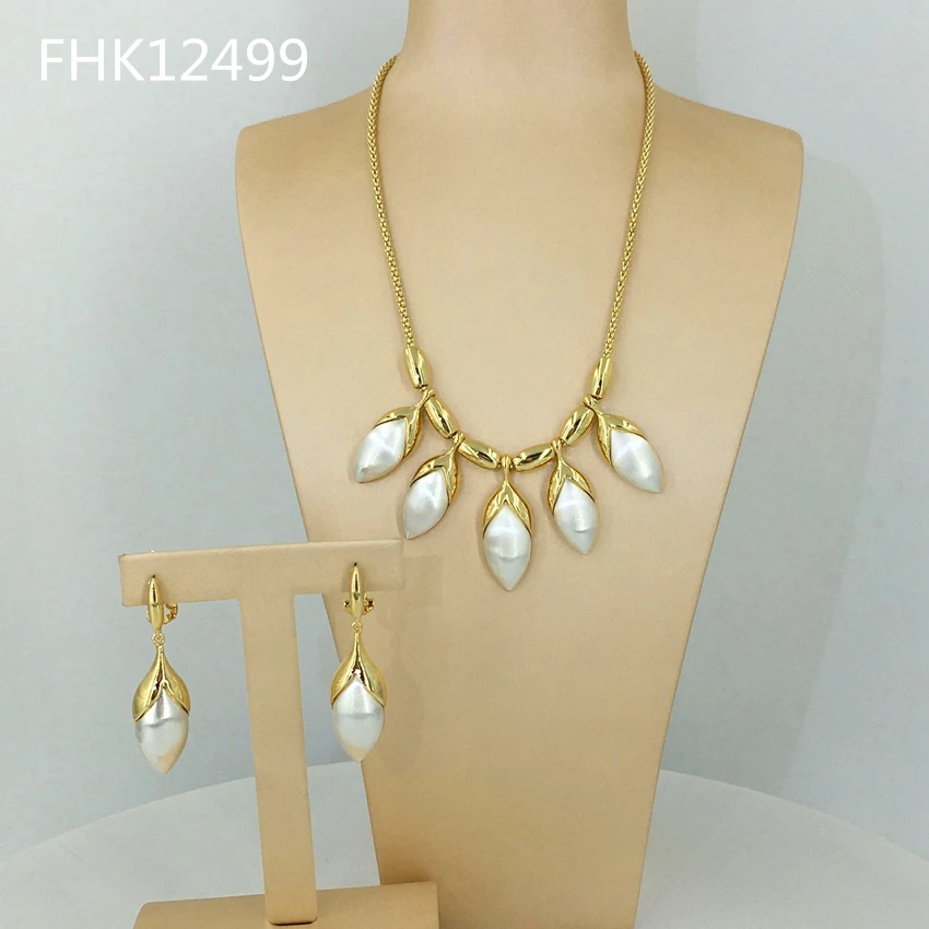 

Yuminglai модные роскошные дубайские высококачественные бусы двухцветные женские ожерелье и серьги позолоченные ювелирные наборы