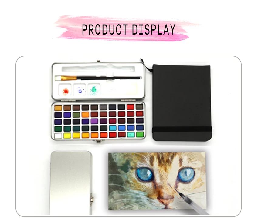 SeamiArt 50Color Solid Watercolor Paint Set Portable Metal Box Watercolor Pigment for Beginner Drawing Watercolor Paper Supplies