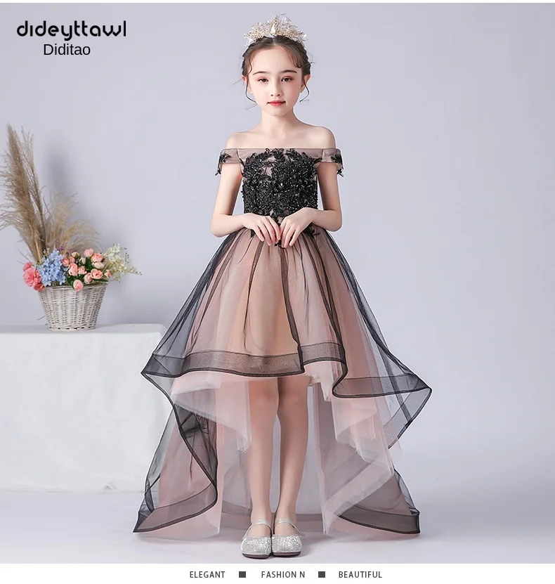 

Teen Girls Dress Pink Flower High Low Front Short Pageant Dresses For Wedding Kids Ball Gowns Backless First Communion Dresses