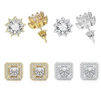 material brass copper push back cz aaa zircons stud earrings earring brief round square allergy free quality jewelry