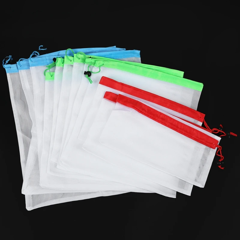 AUAU-12pcs многоразовые сетчатые сумки моющиеся экологически чистые для хранения