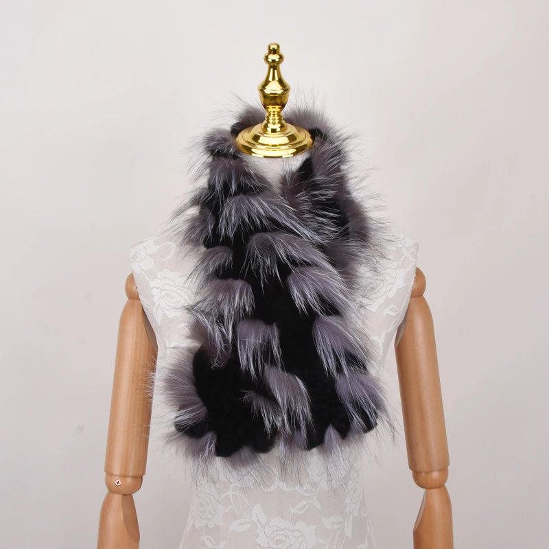 Натуральная меха лисы короткий шарф для женщин настоящий мех кролика серебро