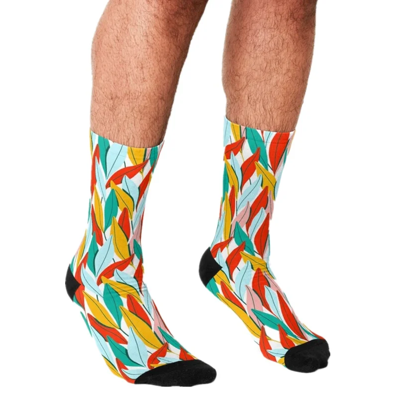 

Забавные мужские носки 2021, цветные Веселые Носки с рисунком волнистых листьев в стиле хип-хоп, милые мужские носки в уличном стиле, сумасшед...