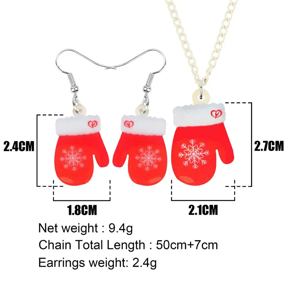 Bonsny акриловые рождественские снежинки перчатки Ювелирные наборы ожерелье