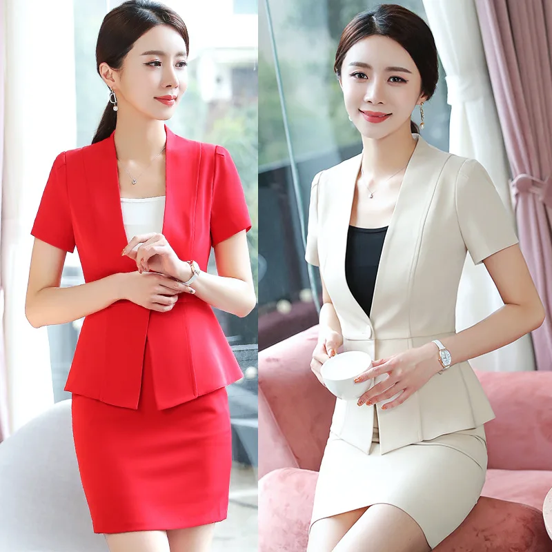 Женский деловой костюм из двух предметов элегантный блейзер с коротким рукавом и