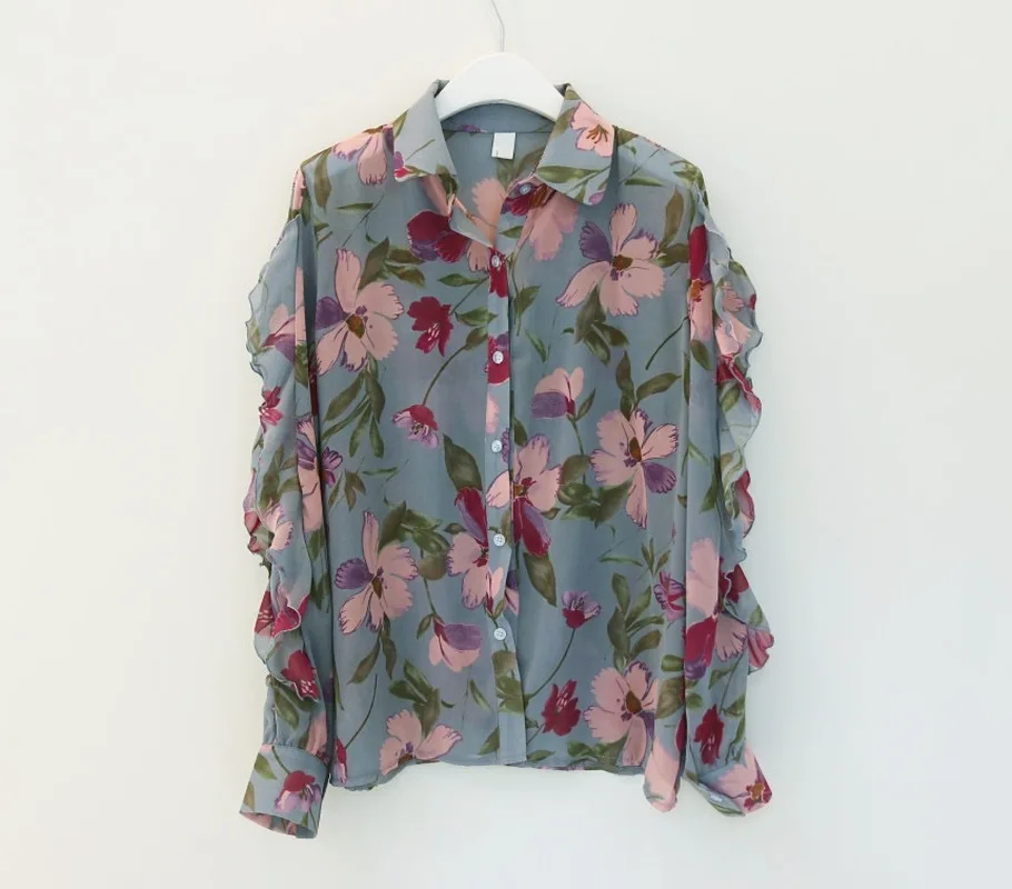 

Women Casual Vintage Chiffon Blouse Shirt Casual Long Sleeve Button Women's Slim Blouses Office Lady Shirt Elegant Shirts Tops