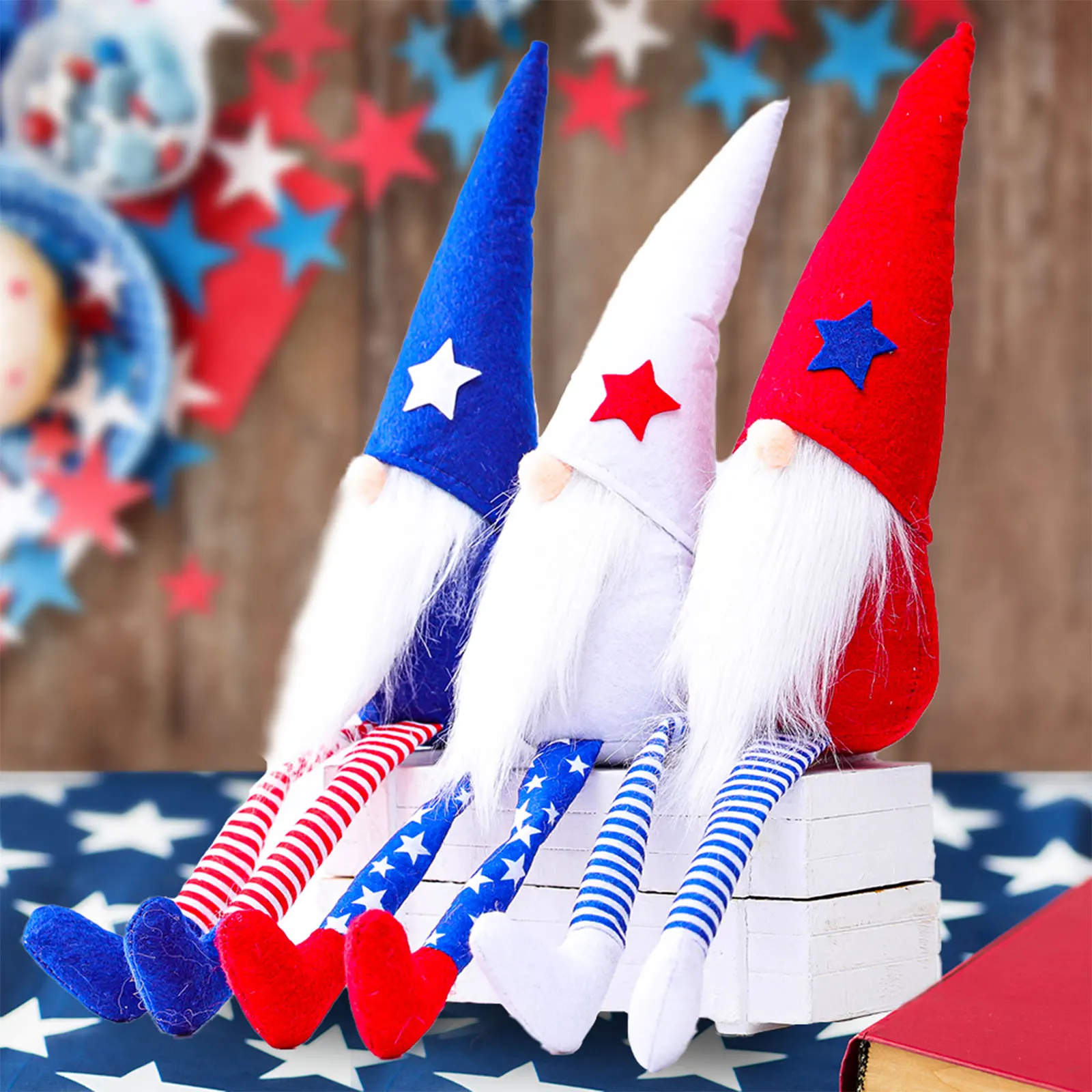 

Fourth of July Gnome Decoration, Handmade Patriotic Scandinavian Dwarf Dolls with Long Legs