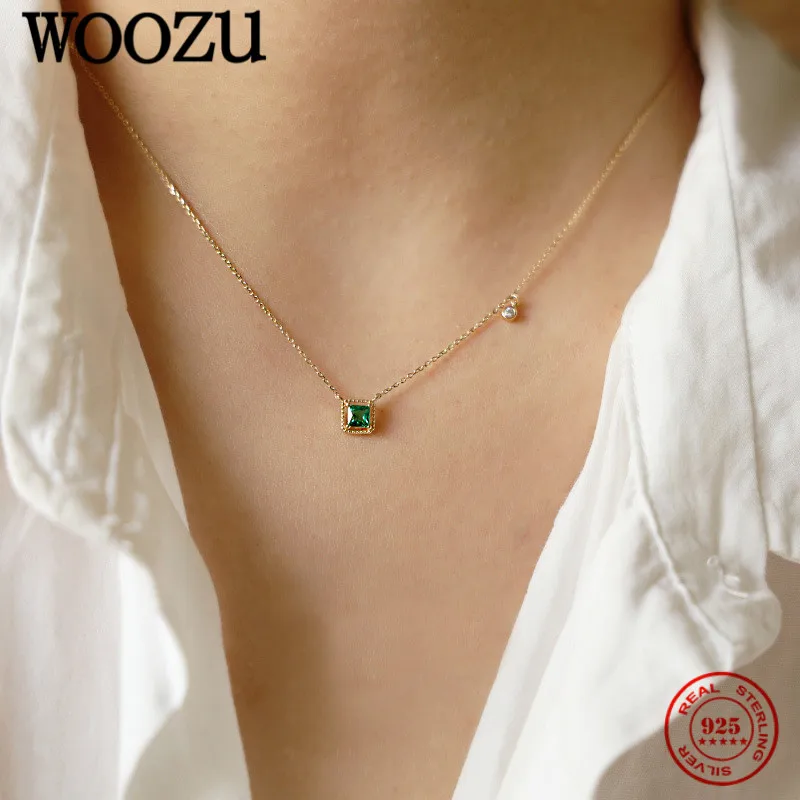 

Простое квадратное зеленое и белое циркониевое ожерелье WOOZU с подвеской на цепочке для женщин Европейская вечерние НКА классическое позоло...