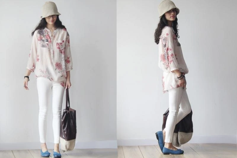 

Plus Size Shirt Women Spring Summer Floral Printing Blouse 3/4 Sleeve Casual Female Fashion Shirt Loose Tops Shirts Blusas