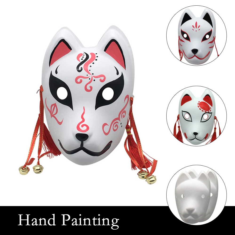 Full Face Cover Hand Painting Fox Cosplay Mask for Masquerade Christmas, Japanese Kitsune Kabuki