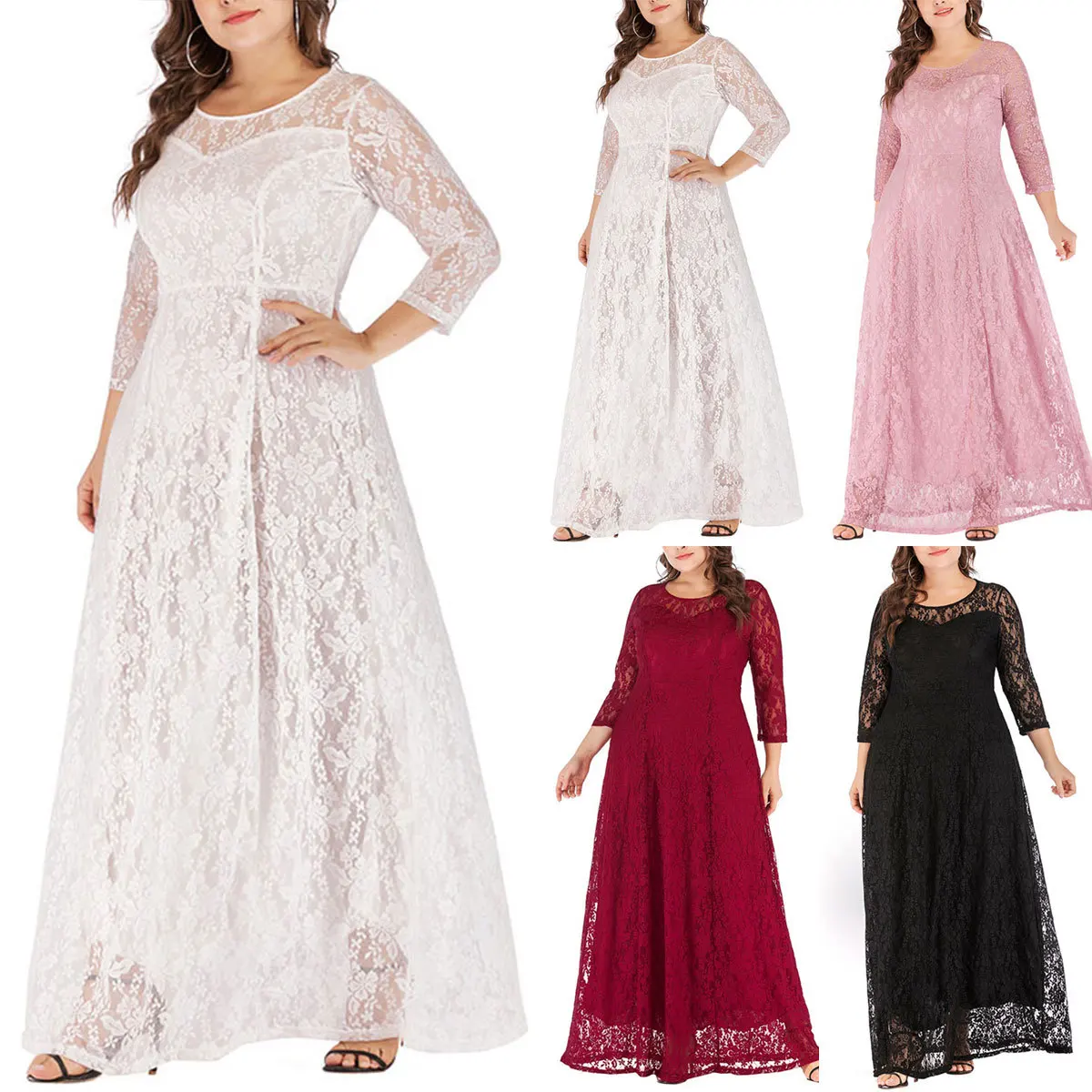 

Robe De Soiree Plus Size Muslim Long Dress Lace Long Hollow Long-sleeved Formal Evening Dress Women Elegant Vestido De Noche