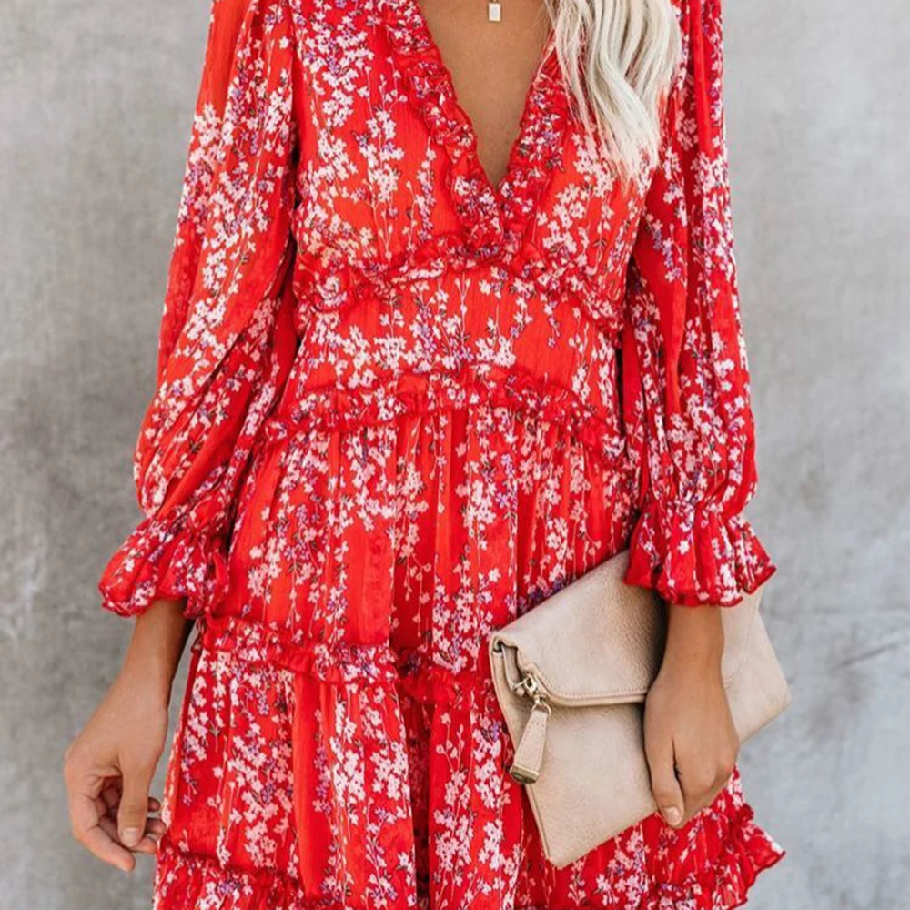 Summer Vestidos 2020 Women Boho Floral Printed Backless Mini Dress Ladies Party Holiday V-Neck Puff Sleeve Dresses Sundress Top | Женская