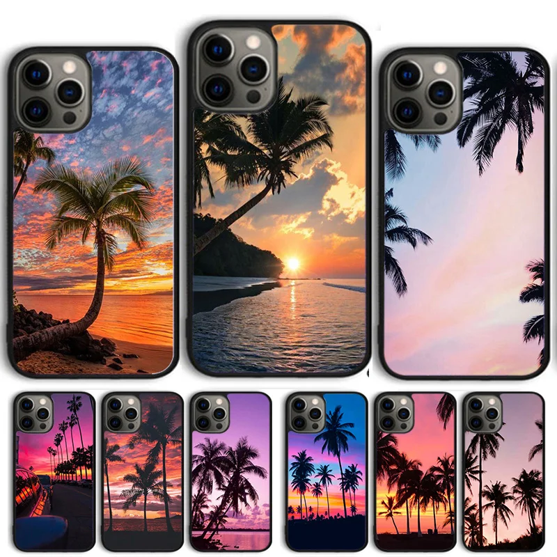 Чехол для телефона с изображением пальмы заката океана пляжа iPhone 14 13 12 Pro Max mini 11 XS