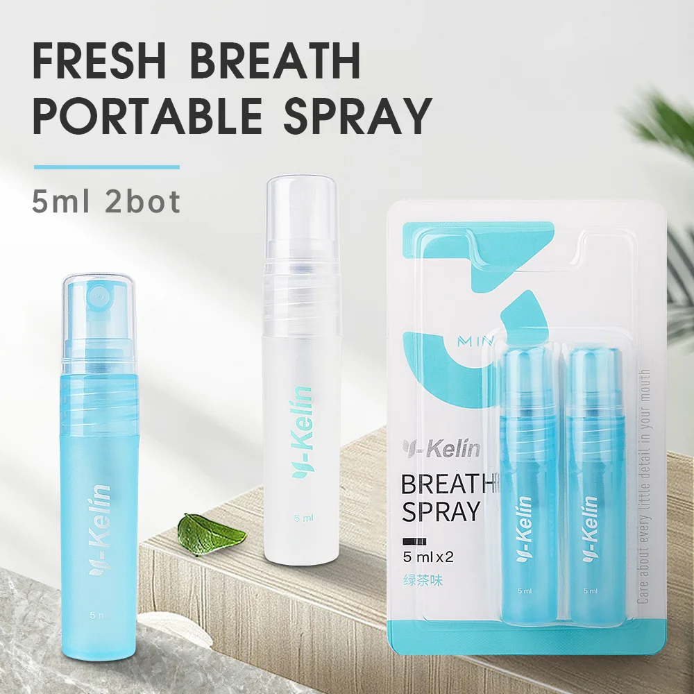 

Y-Kelin Mouth Freshener Spray Breath Oral Women Men Bad Treatment Mint Green Tea Clean 5ml Two Piece