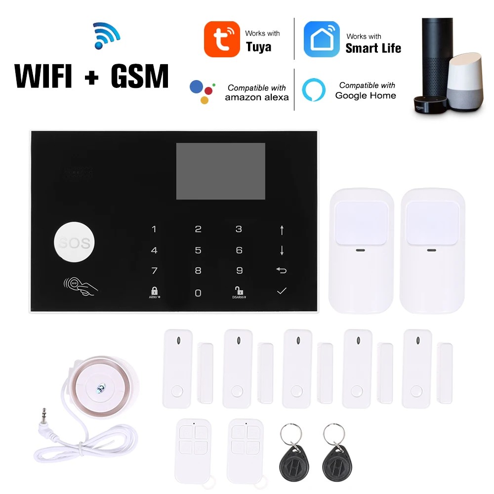 433MHz Wifi GSM Alarm System Intercom Detectors Remote Control Autodial TFT Display Tuya Keyboard Compatible with Amazon Alexa |