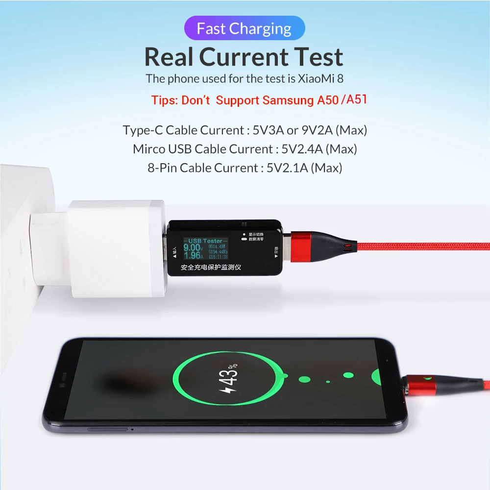 Магнитный зарядный USB кабель TOPK Micro USB/Type C/8 pin 1/2 м|Кабели для мобильных телефонов| |