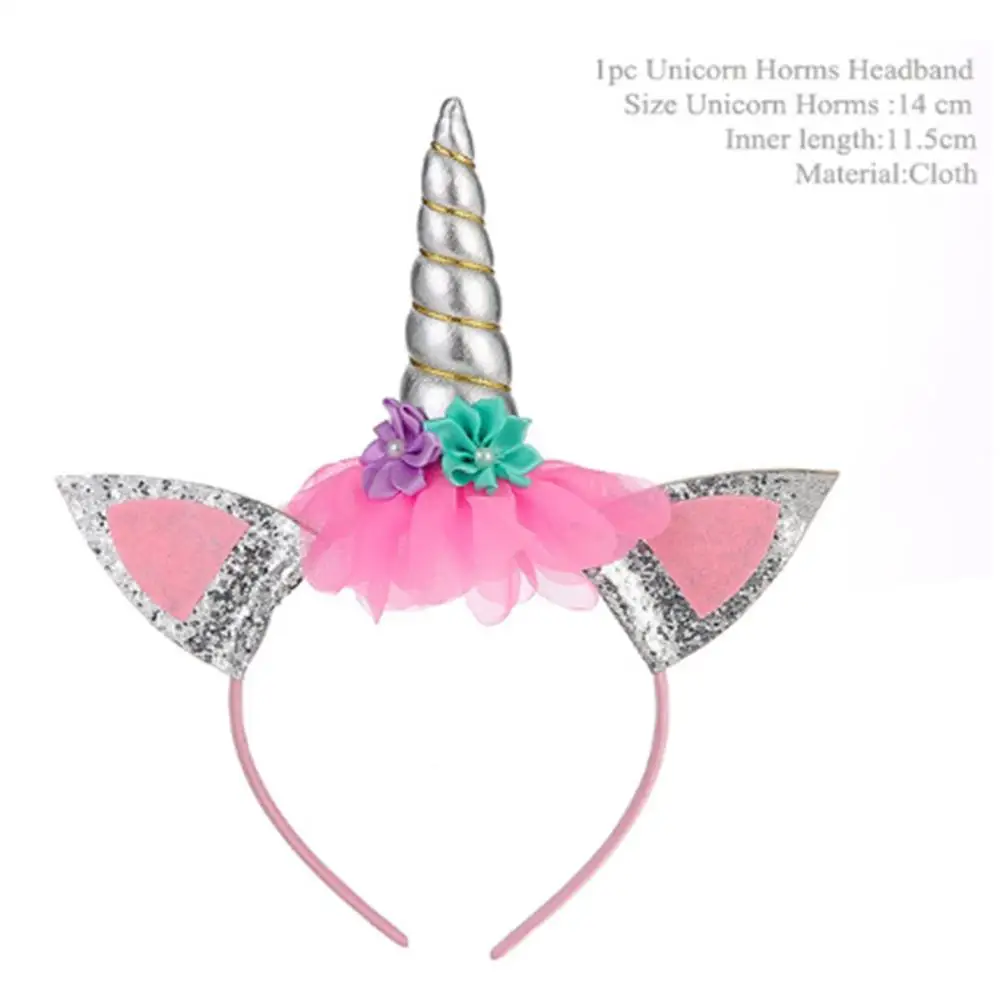 Silver Headband TAOUP 5 шт. одноразовые татуировки Единорог стикер с днем рождения Единорог Декор ребенок душ девушка Unicornio День Рождения Декор дети - Цвет: Silver Headband
