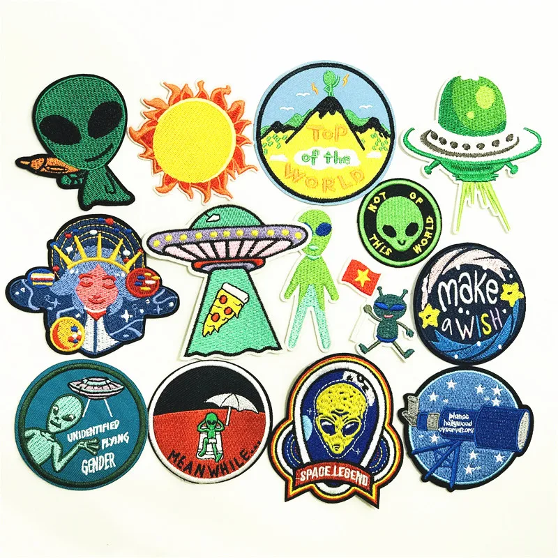 10Pcs Telescope Alien UFO Embroidered Patches Applique Iron on Badge Garment Apparel DIY Clothing Accessories Kid's Repair Holes - купить