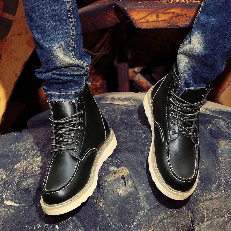 

Autumn Winter Retro Men's Work Boots Brown Platform Warm Fur Boots Men Casual Non-slip Rubber Comfortable Leather Boots for Men