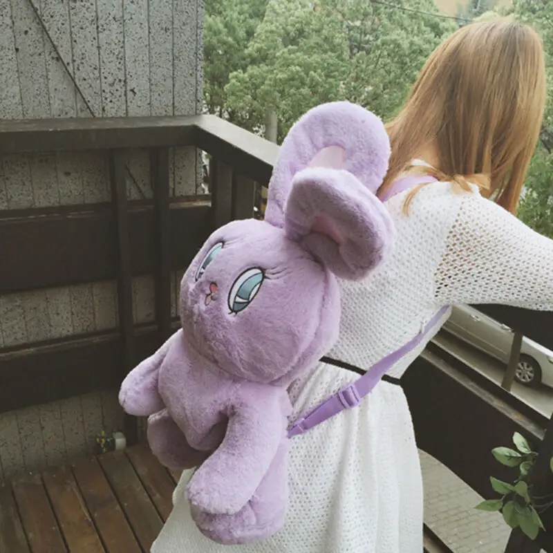 barato Womens Pelúcia Coelho Boneca Mochila Meninas Grandes Sacos De Ombro Coelho Duplo Ombro Travesseiro Cobertor Adorável